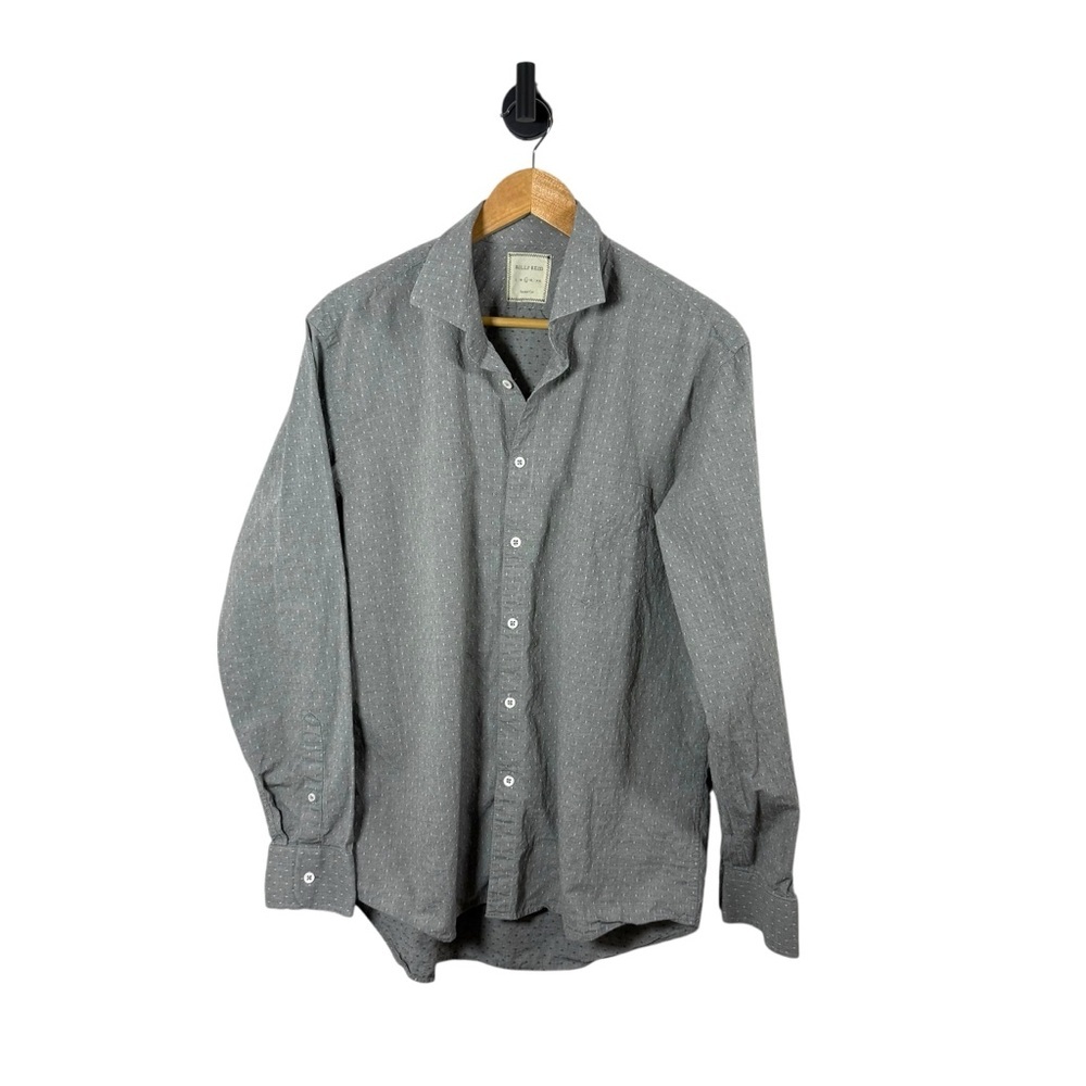 Billy Reid Men’s Collared Cotton Micro Diamond Button Down Shirt Grey L